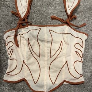 Privy Cream and Brown Embroidered Crop Top
